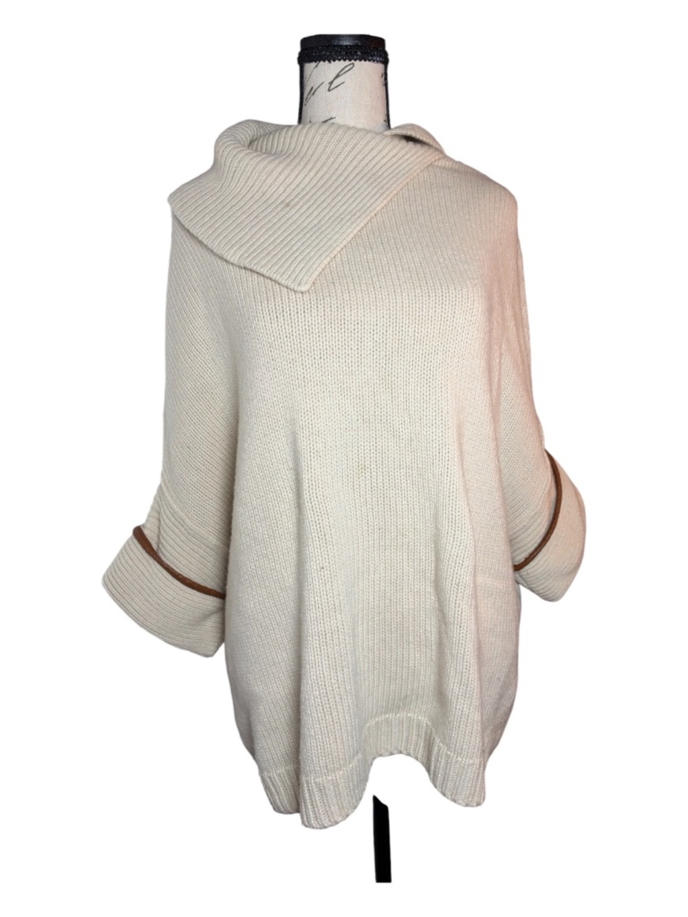 Massimo Dutti Oversized Wool Angora Cashmere Sweater  Leather Trim Size M